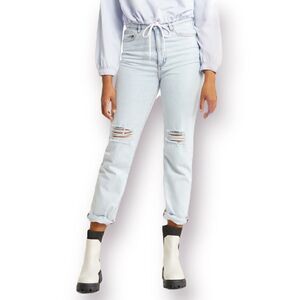 WeWoreWhat HighRise Curvy Crop Jeans Ripped Knees Distressed Super Light Wash 29